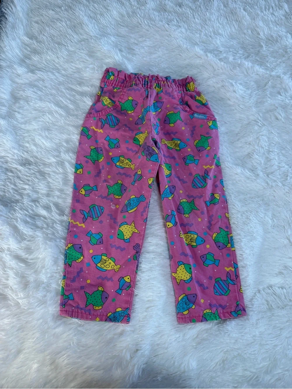 Kids Pink Fish-Print Pants Oshkosh 2T made in USA does have some flaws